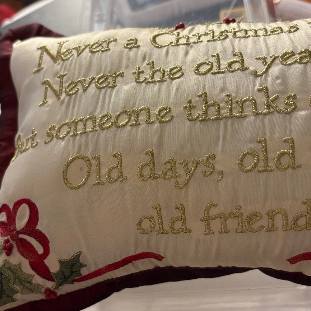 Festive Holiday Pillow with Gold Embroidery